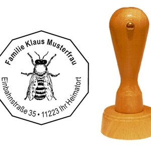 Stamp Wood stamp « BEEKEEPER Bee » Address stamp Address stamp Name Address Address Address Occupation Beekeeping Honey bee Honey production Honey bee