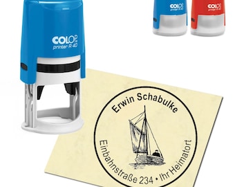 Stempel Adressstempel personalisiert - Zeesenboot - rund ∅ 40mm