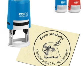 Stamp Address stamp personalized - Cockatiel - about ∅ 40 mm