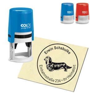 Stamp Address stamp personalized - longhair dachshund - round ∅ 40 mm