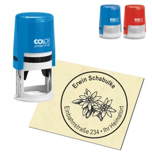 Stempel Adressstempel personalisiert - Alpen Edelweiss - rund ∅ 40mm