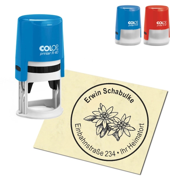 Stamp Address stamp personalized - Alpen Edelweiss - around ∅ 40 mm