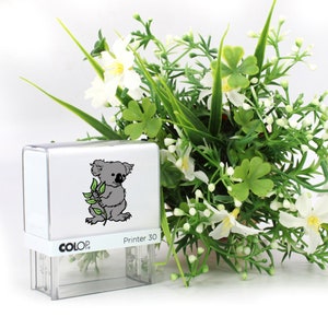 Timbro per bambini Koala - timbro automatico con nome, indirizzo e motivo 47 x 18 mm - timbro per indirizzo, timbro con nome per bambini, regalo per l'iscrizione alla scuola