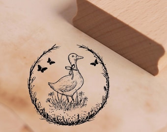 Motif Stamp Goose on the Meadow Stamp Wreath Butterflies 48 x 48 mm - Wooden Stamp Scrapbooking Embossing Stamp Crafts - Geese