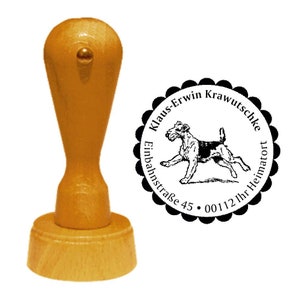 Address stamp dog « AIREDALE TERRIER 02 » with personal address and motif - Stamp wooden stamp Name Waterside Terrier Bingley Terrier