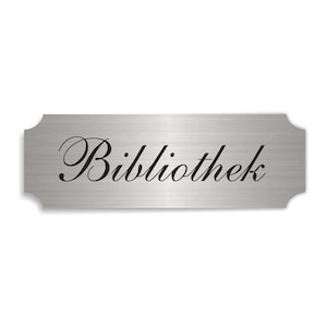 Self-adhesive sign in aluminum look « LIBRARY » silver door sign decorative sign information sign apartment house library librarian