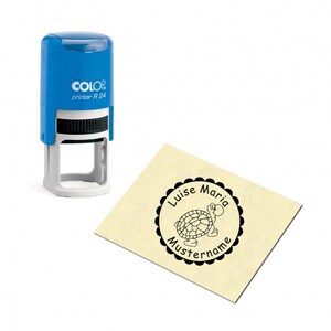 Timbro per bambini Tartaruga carina - con nome personale Ø 24 mm - Timbro Regalo bambini Iscrizione scolastica Ritorno a scuola Scuola