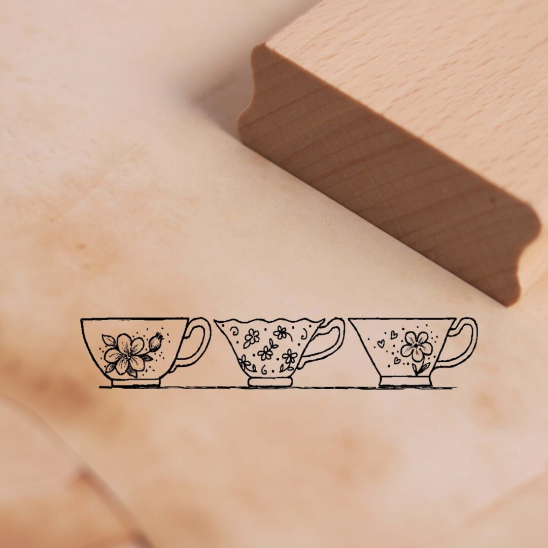 Motif Stamp 3 Cups Border Tea Cups Cup Stamp Wooden Stamp 98 X 18 Mm ...