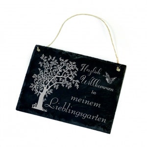 Pizarra Bienvenido a mi jardín favorito - letrero de jardín árbol mariposa 22 x 16 cm - letrero de jardín decoración de decoración de jardín