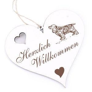 Welcome sign - English Cocker Spaniel - decorative heart wood 13 x 12 cm door sign heart sign door decoration family house entrance