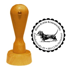 Address stamp dog « DACHSHUND 01 » with personal address and motif - stamp wooden stamp Name dog breed Teckel Dachshund Hunting Hound