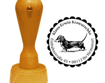 Address stamp dog « DACHSHUND 01 » with personal address and motif - stamp wooden stamp Name dog breed Teckel Dachshund Hunting Hound
