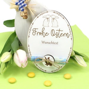 Geldgeschenk Ostern Holzkarte Osterei Frohe Ostern - Osterhasen inkl. Wunschtext/Name - mit Juteband und Knopf - Ostergeschenk Geld