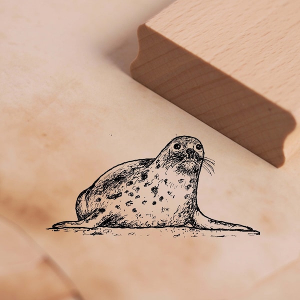 Motif Stamp Seal Stamp Seal 58 x 28 mm - Wooden Stamp Scrapbooking Embossing Stamps Crafts Animal Stamp - Seal North Sea Zoo