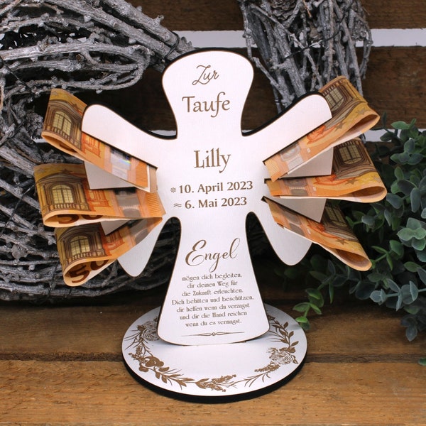 Money gift baptism angel with saying - including personalization name + date - sign for money voucher voucher gift gift baptismal angel