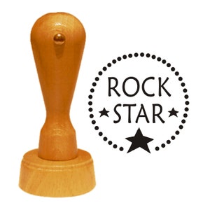 テキスト付きスタンプ「ROCKSTAR」モチーフスタンプ木製スタンプスクラップブッキングクラフトカードメイキングスターギフトロッカーロック音楽ロックスター