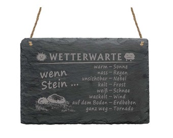 Wetterfeste Schiefertafel « WETTERWARTE » Wetterstein Wetter Wetterstation Stein Garten Balkon Terrasse Haus draußen Dekoration Geschenk