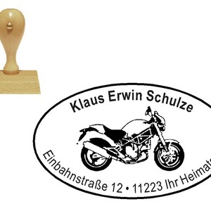 Stempel Holzstempel « MOTORRAD 01 » mit Name und Adresse ca. 50 x 30 mm