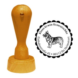 Address stamp dog « SWEDISH VALLHUND » with personal address and motif - Stamp Name Wooden stamp Dog breed Swedish Vallhund dog
