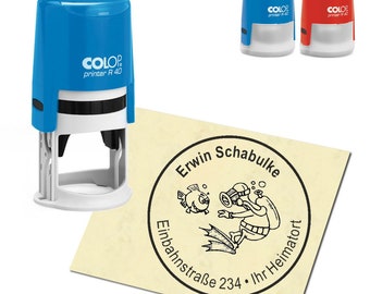 Stamp Address stamp personalized - Divers with fish - about ∅ 40 mm