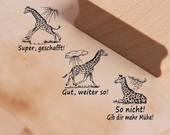 Lehrerstempel Giraffe im Set - 3 Motivstempel mit Spruch und Motiv für Schule ca. 28 x 28 mm - Schüler Bewertung Lob Note Lehrer Motivation
