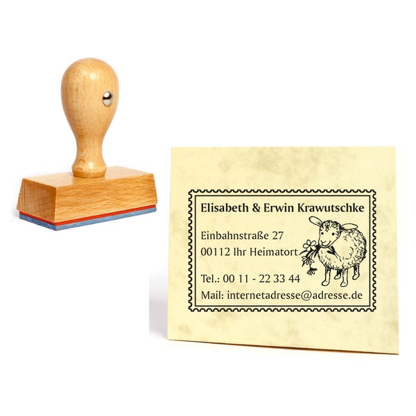 Stempel Schaf mit Blume Briefmarke - mit Name und Adresse ca. 60 x 40 mm • Adressenstempel Adressstempel Motivstempel Geschenk Schäfer Hirte