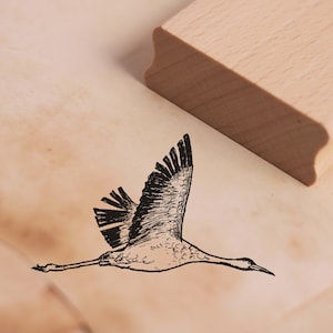 Timbro Gru Volante - Timbro con motivo ca. 48 x 28 mm - Timbro in legno per scrapbooking in rilievo - Regalo Uccello Autunno Inverno Natura Gru