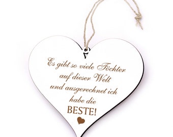 Shield Heart Saying BEST DAUGHTER of the World - Heart Shield 13 x 12 cm Decorative Sign Door Sign Engraved - Gift Family Girl Thank You