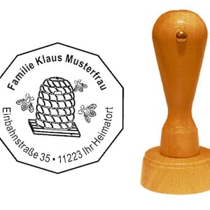 Stempel Holzstempel « IMKER Bienenstock » Honigbienen Bienenzucht Imkerei Bienen Adressstempel Adressenstempel Adresse Anschrift Name Beruf