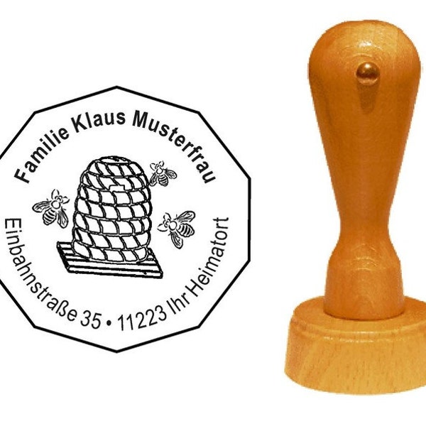 Stempel Holzstempel « IMKER Bienenstock » Honigbienen Bienenzucht Imkerei Bienen Adressstempel Adressenstempel Adresse Anschrift Name Beruf