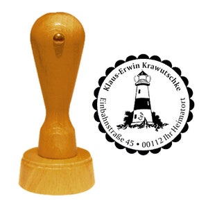 Francobollo indirizzo " LEUCHTTURM 01 - con indirizzo personale e motivo - timbro in legno timbro nome mardeio Mar Baltico costa marittima torre marittima marittima marittima marittima mare