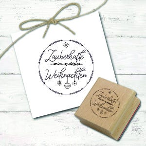 Motif stamp Magical Christmas - wreath fir branch balls stamp - Ø 48 mm wooden stamp scrapbooking crafting stamping gift