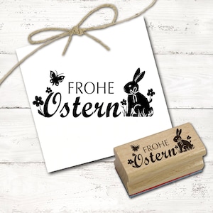 Motivstempel Frohe Ostern Schriftzug Osterhase - Stempel Holzstempel 68 x 28 mm - Osterstempel Scrapbooking Embossing Basteln Stempeln
