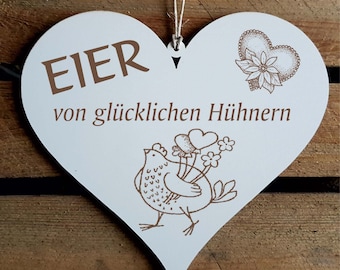 Shield Heart Eggs of Happy Chickens • Chicken with Hearts • 13 x 12 cm • Decoration Heart Sign • Gift Farmer Farm Shop Organic Shop Farm