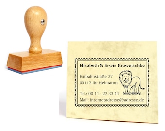 Stempel Löwe Briefmarke - mit Name und Adresse ca. 60 x 40 mm • Adressenstempel Adressstempel Motivstempel Kinderstempel • Leo Zoo Tiere