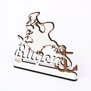 Shield &quot; INSEL RÜGEN &quot; for hanging with anchor seagull shell - table decoration maritime decoration decoration gift Baltic Sea holiday holiday island sea