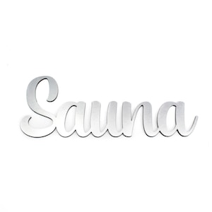 Letrero para puerta de sauna con letras de plástico gris plateado, letras decorativas para puerta de sauna, autoadhesivo, 24 x 9 cm, letrero adhesivo para puerta plateado moderno