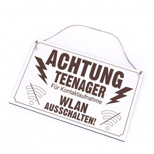Sign wood with engraving - Attention teenager, for contact Turn off Wi-Fi - funny door sign nursery teen saying - 26 x 16 - warning