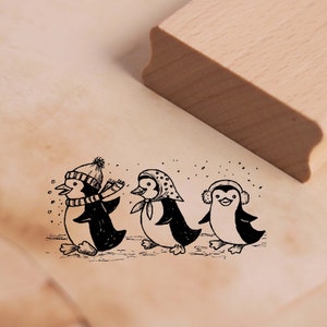 Motif Stamp Winter Penguin Family - Sello Pingüinos 58 x 28 mm - Sello de madera Scrapbooking Estampillas en relieve Artesanía Regalo Niños