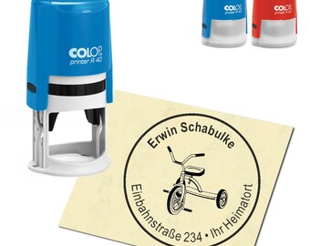 Stamp Address stamp personalized - tricycle - round ∅ 40 mm