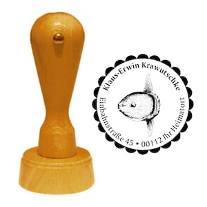 Address stamp « MONDFISCH » with personal address and motif - Stamp Wooden stamp Name Fish Ocean Sea Divers Diving Mola mola Moon