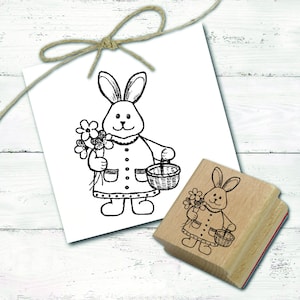 Ostern Stempel Frau Osterhase Motivstempel - ca. 28 x 38 mm - Scrapbooking Holzstempel Osterstempel Hase Frühling Blumen Kindergarten Schule