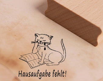 Stempel Huiswerk ontbreekt - Motief kat ca. 28 x 28 mm - Lerarenstempel Houten stempel Motiefstempel - School Kleuterschool Kinderen Leraar Opmerking