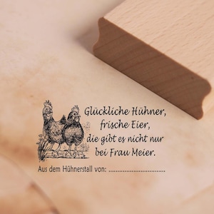 Sello con motivo gallinas felices, huevos frescos - del gallinero - sello de madera 68 x 38 mm - venta de huevos de gallinas