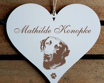 Shield Heart 'LABRADOR RETRIEVER KOPF» with Wish Text Dog Dog Door Sign Name Deco Sign Pendant Decoration Decoration Wall Decoration