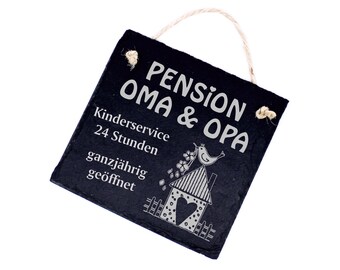 Schiefertafel Pension Nonna e Nonno - aperto tutto l'anno - Servizio bambini 24 h - Decorazione cartello della porta che dice - Regalo pensionato Natale