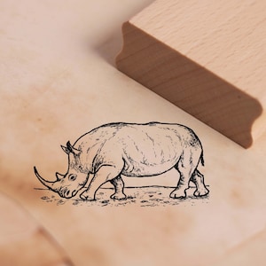 Motif Stamp Rhino - Timbre 58 x 28 mm - Timbre en bois Scrapbooking Embossing Stamps Crafts Animal Stamp - Zoo Tierpark Safari Africa