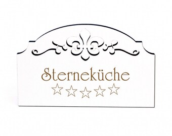 Michelin-starred kitchen door sign stars - self-adhesive sign with ornaments - 15.5 x 9.5 cm - vintage shabby door decoration decoration sign - kitchen restaurant