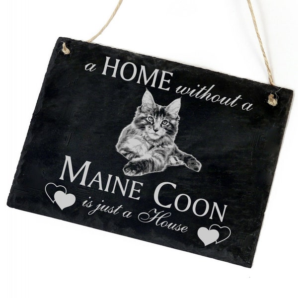 Schiefertafel Katze Deko Schild - Maine Coon - in 11 Varianten - 22 x 16 cm - Katzen Geschenk Geschenkidee Katzenbesitzer Katzendeko Tür