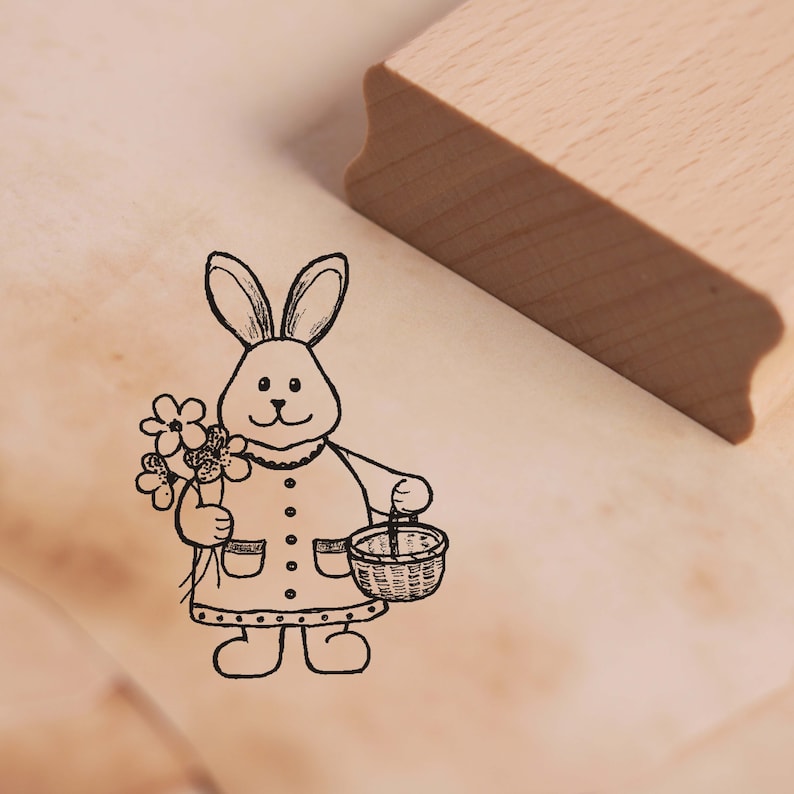Scrapbooking Wood Stamp Kids Stamp Easter Easter Stamp Bunny Spring Flowers 28 x 38 mm Stamp Woman Easter Bunny Motif Stamp Approx